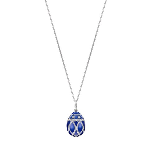 Fabergé Heritage Yelagin White Gold Diamond & Royal Blue Guilloché Enamel Egg Pendant 1