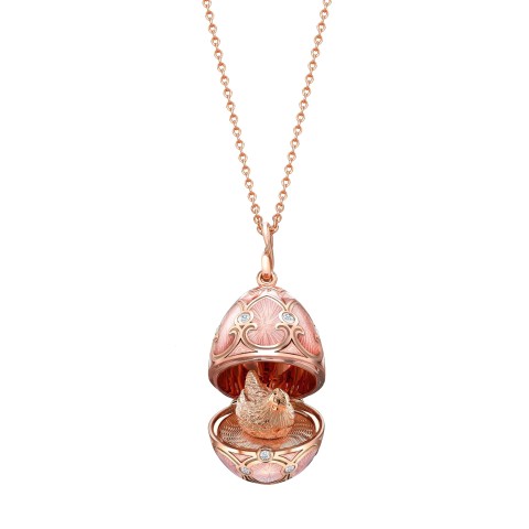 Fabergé Heritage Rose Gold Diamond & Pink Guilloché Enamel Hen Surprise Locket 1