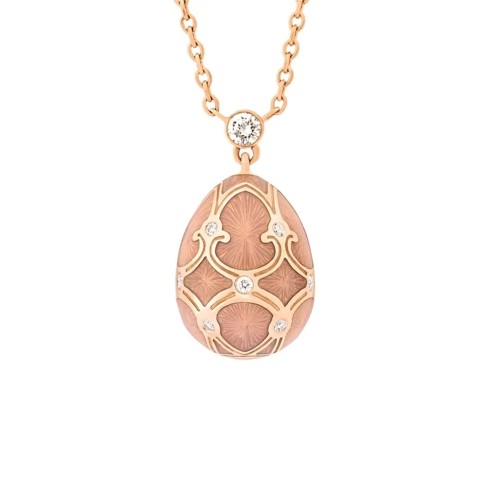 Fabergé Heritage Rose Gold Pink Guilloché Enamel Petite Egg Pendant 1152FP1441