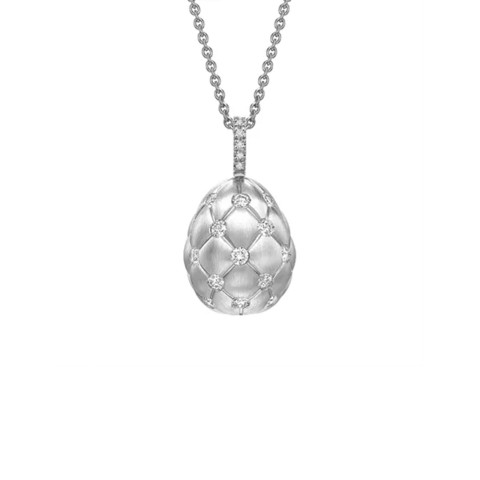 Fabergé Treillage Brushed White Gold & Diamond Set Egg Pendant 158FP309