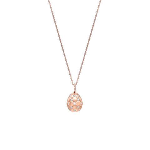 Fabergé Treillage Brushed Rose Gold & Diamond Set Egg Pendant 158FP305