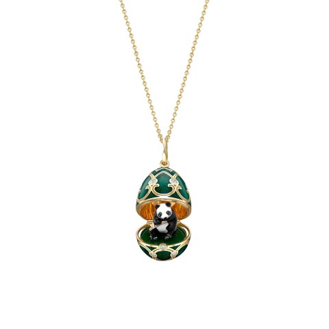 Fabergé Heritage Yellow Gold, Green Guilloché Enamel Panda Surprise Locket Pendant 1151FP3172/1P