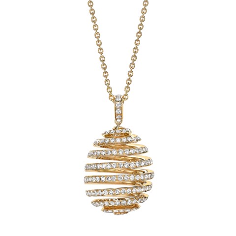 Fabergé Essence Yellow Gold Diamond Pave Spiral Egg Pendant 171FP294/24