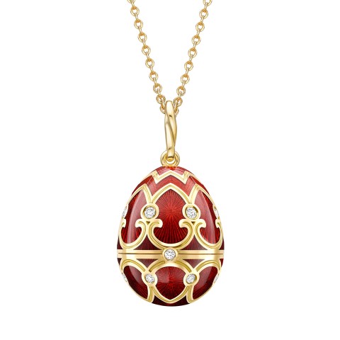 Fabergé Heritage Yellow Gold Diamond And Red Quilloché Enamel Gold State Coach Surprise Locket 1151FP3529