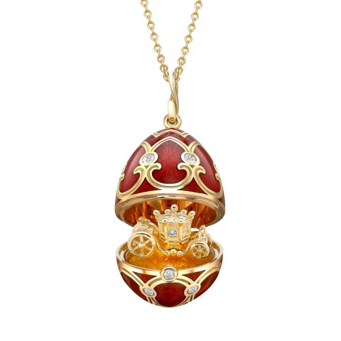 Fabergé Heritage Yellow Gold Diamond And Red Quilloché Enamel Gold State Coach Surprise Locket 1151FP3529