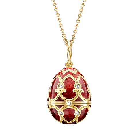 Fabergé Heritage Yellow Gold Diamond and Red Guilloché Enamel Coronation Crown Surprise Locket 1151FP3528