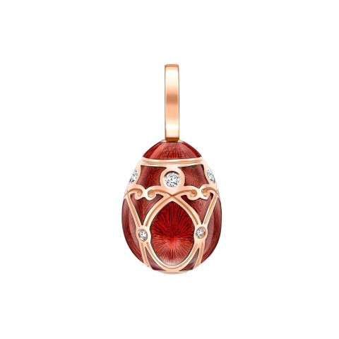 Fabergé Heritage Yelagin Rose Gold Diamond & Red Guilloché Enamel Egg Charm 702EC1864