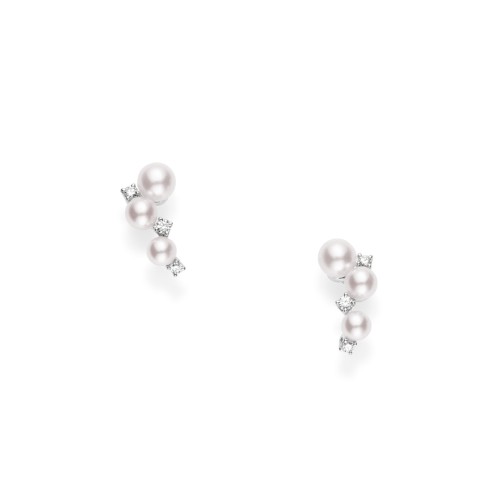 Mikimoto 3.25mm Pearl and Diamond Cluster Earrings PE 1476D W 