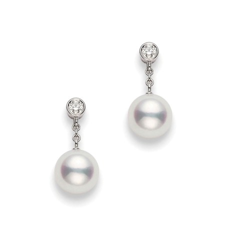 Mikimoto Akoya 8mm A+ Pearl and Diamond Earrings PEL 1031D W