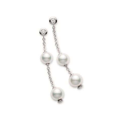 Mikimoto Pearls In Motion 7mm Pearl and Diamond Earrings PEL 644D W 