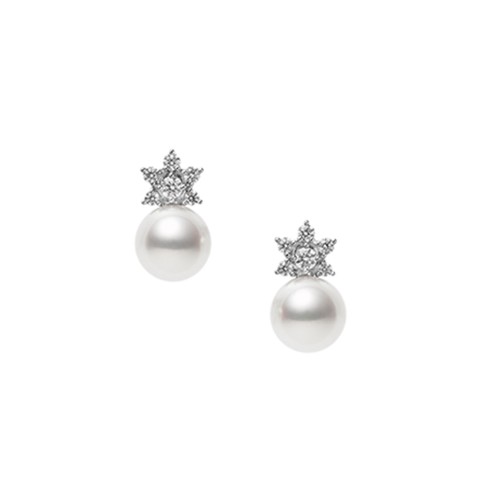 Mikimoto 8mm Pearl and Diamond Earrings PE 1715D W