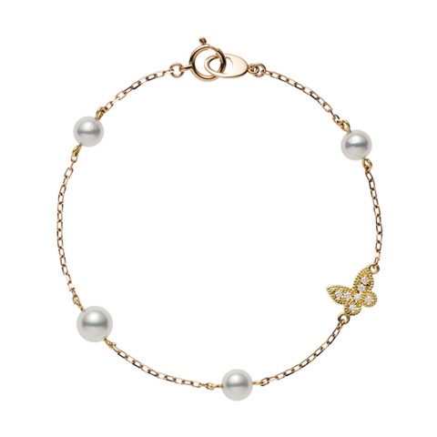 Mikimoto 5.5mm Pearl and Diamond Chain Bracelet Butterfly PD 257D Z