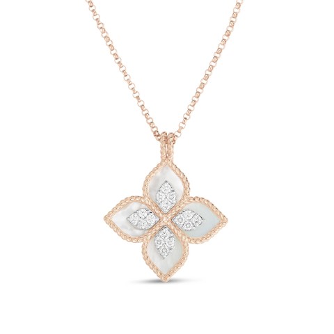 Roberto Coin Princess Flower 3.23ct Mother of Pearl and 0.18ct Diamond Pendant Necklace