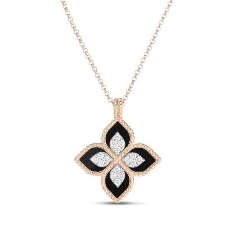 Roberto Coin Princess Flower 3.44ct Black Jade 0.19ct Diamond Pendant Necklace