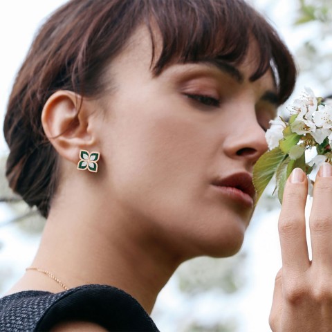 Roberto Coin Princess Flower 8.88ct Malachite 0.38ct Diamond Earrings 