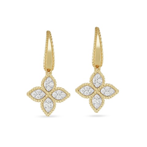 Roberto Coin 18ct Yellow Gold Princess Flower 0.40ct Diamond Drop Earrings ADR777EA1088_YG