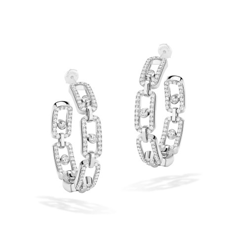 Move Link 18ct White Gold Diamond hoop Earrings 12716-WG