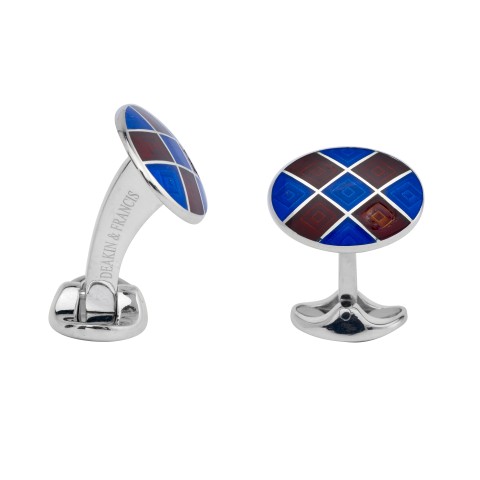 Deakin & Francis Vitreous Enamel Sterling Silver Oval Royal Blue And Maroon Cufflinks