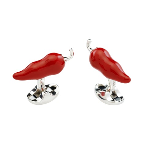 Deakin & Francis Country Sterling Silver And Red Enamel Chilli Cufflinks