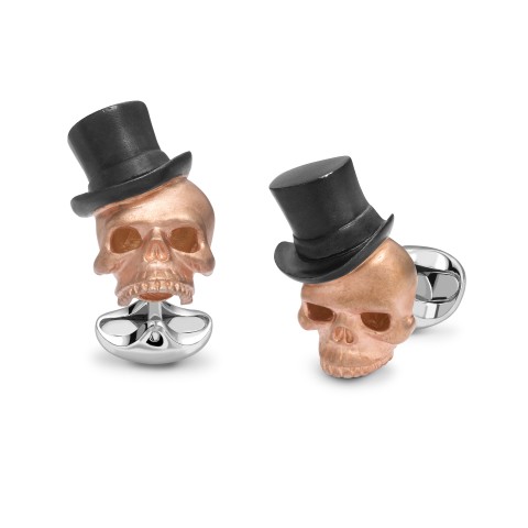 Deakin & Francis Skulls Rose Gold Plated Sterling Silver Top Hat Skull Cufflinks
