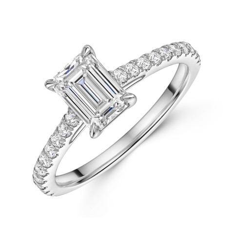 Platinum Lab Grown 1.00ct Emerald Diamond Shoulders Ring