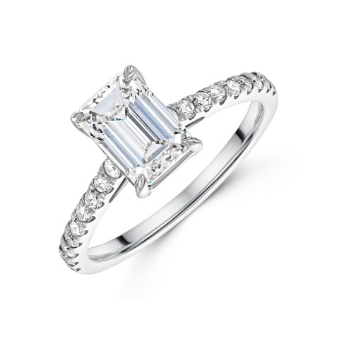 Platinum Lab Grown 1.50ct Emerald Diamond Shoulders Ring