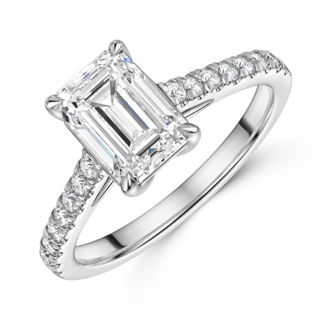 Platinum Lab Grown 2.00ct Emerald Diamond Shoulders Ring