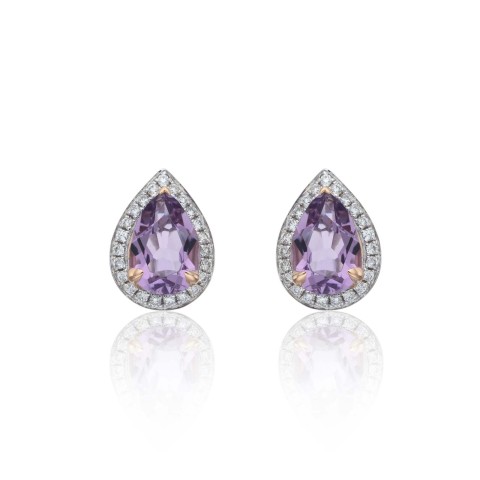 18ct White Gold Diamond 0.13ct and Amethyst 1.24ct Halo Earrings