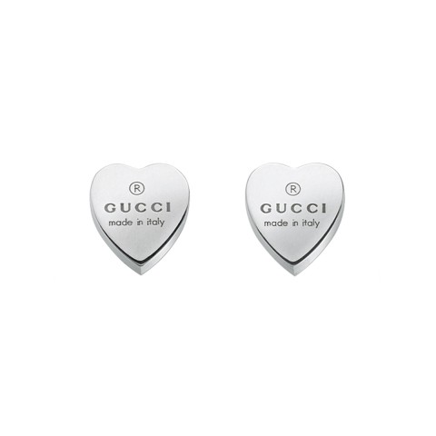 Gucci Trademark Sterling Silver Engraved Heart Earrings YBD223990002