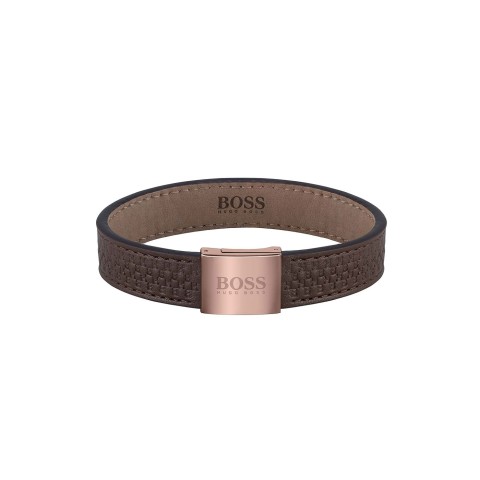 Hugo Boss Jewellery Mens Monogram Brown Leather Bracelet 1580058M