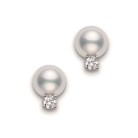 Mikimoto 6mm AA Pearl and Diamond Stud Earrings PES 603D W