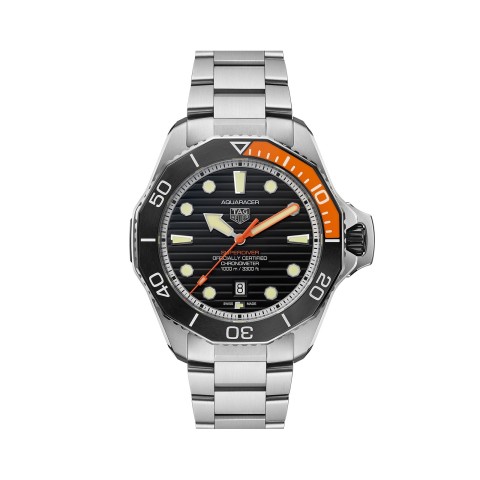 Tag Heuer Aquaracer Professional 1000 Superdiver Mens Watch WBP5A8A.BF0619 Black Dial Orange Accents Titanium Bracelet