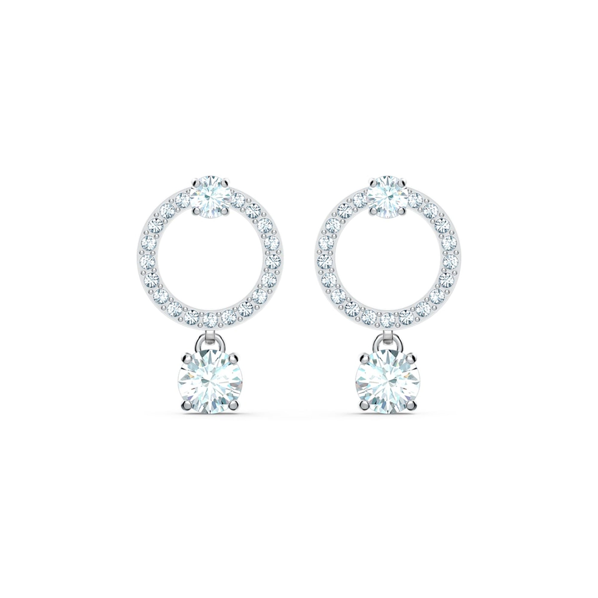 【SWAROVSKI】5563278 Attract Circle ピアス Attract hoop earrings, Round cut, White, Rhodium plated