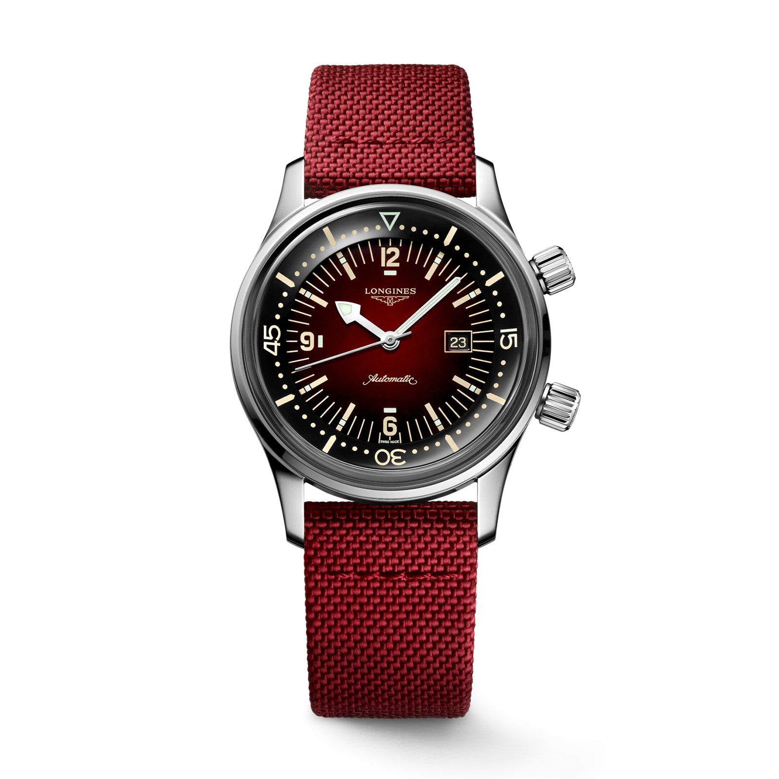 Longines Legend Diver Mens Watch L33744402 Dark Red Arabic Dial
