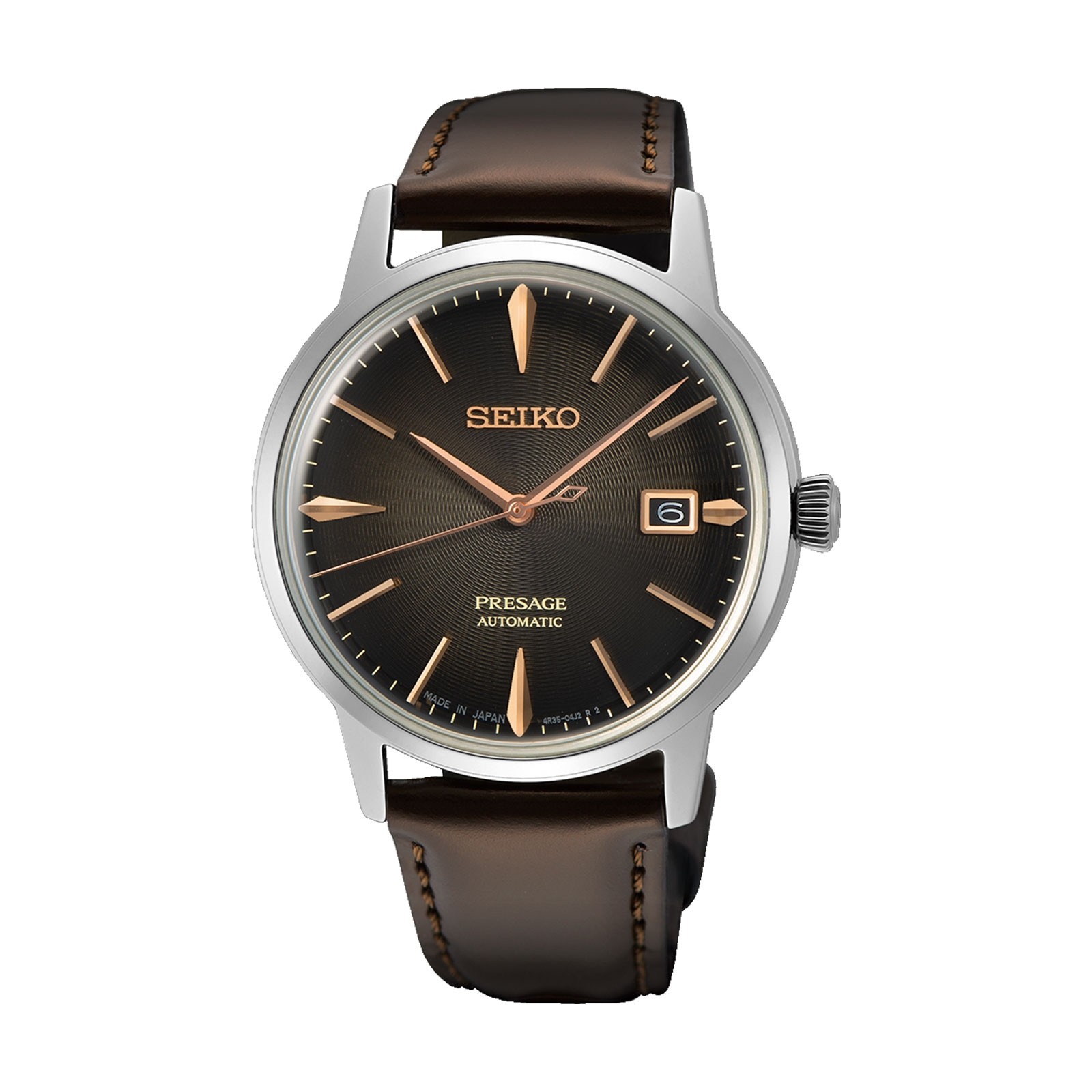 Seiko Mens Watch SRPJ17J1 Black Dial Brown Leather Strap