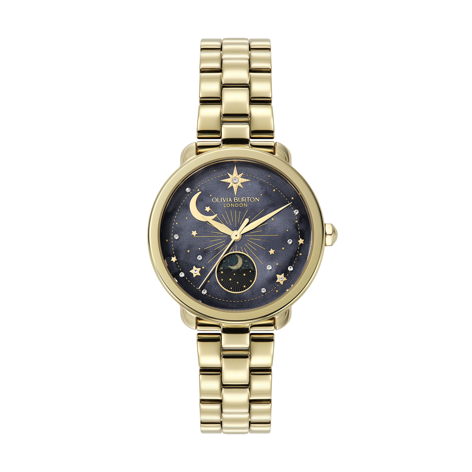 Olivia Burton Celestial 34mm Moon Phase Black & Gold Bracelet
