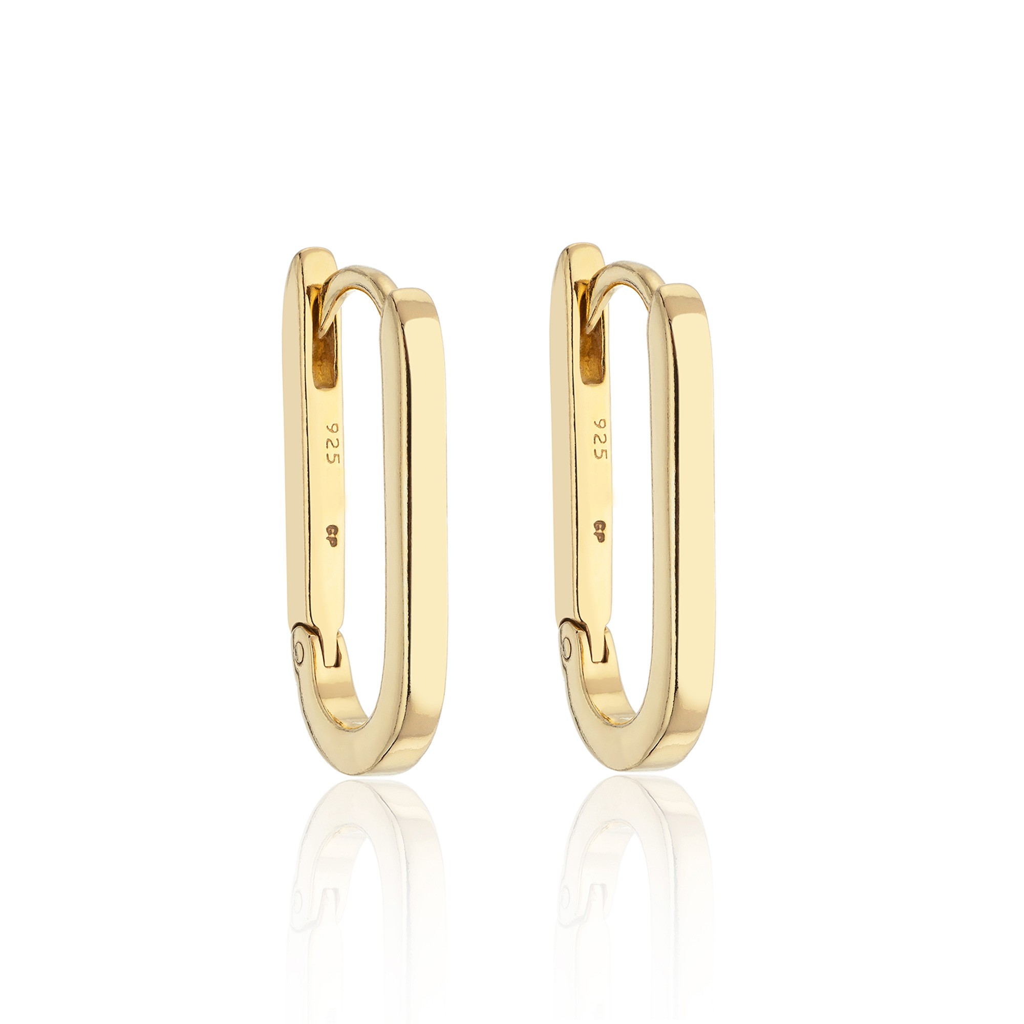 Silver Yellow Gold Plated Rectangular Hoop Earrings