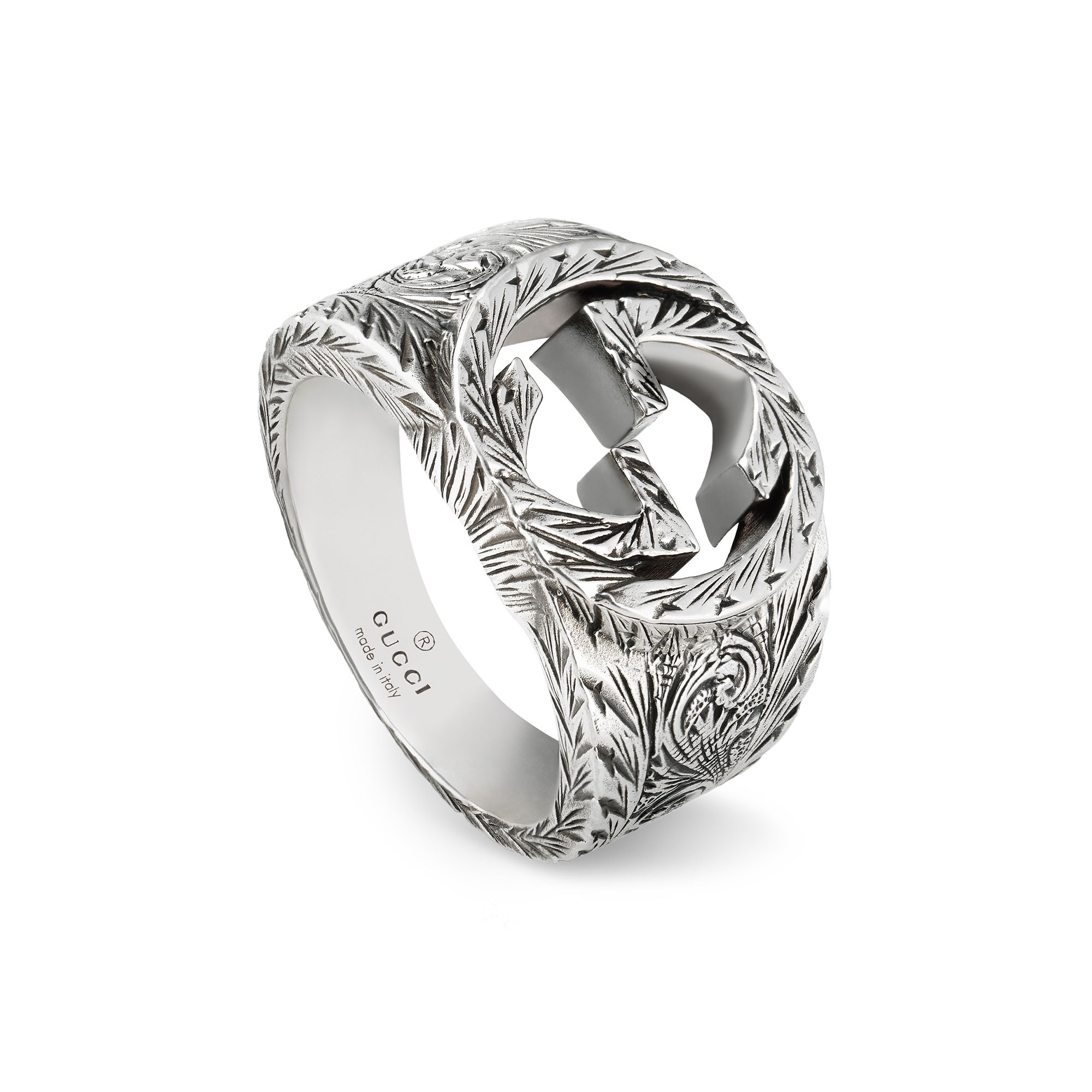 Gucci Interlocking Sterling Silver Aged Ring YBC455302002