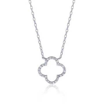 9ct White Gold Round Brilliant Cut 0.13ct Diamond Clover Necklet