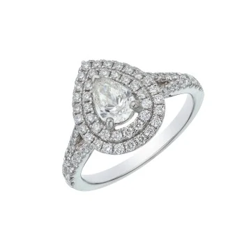 Platinum Emerald Cut 0.75ct Diamond Halo Solitaire Ring
