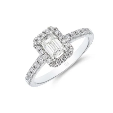 Platinum Emerald Cut 0.80ct Diamond Halo Ring