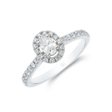Platinum Oval Cut 0.33ct Diamond Halo Solitaire Ring
