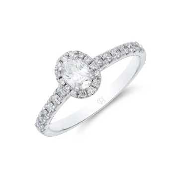 Platinum Emerald Cut 0.60ct Diamond Halo Solitaire Ring