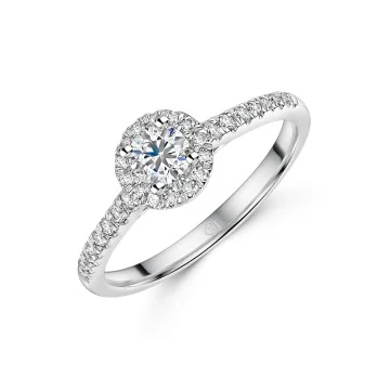 9ct White Gold Round Brilliant 0.50ct Diamond Halo Solitaire Ring