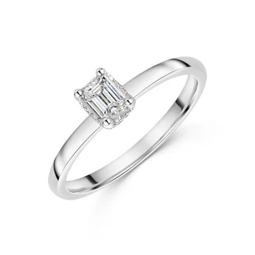 Platinum Emerald Cut 0.33ct Diamond V-Shape Solitaire Ring With Diamond Accent