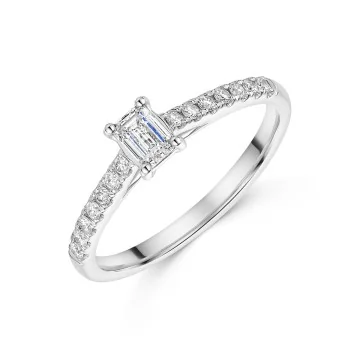 Platinum Emerald Cut 0.33ct Diamond Solitaire Ring with Claw Set Shoulders
