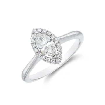 Platinum Marquise Cut 0.50ct Diamond Halo Solitaire Ring