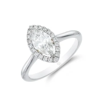 Platinum Marquise Cut 0.75ct Diamond Halo Solitaire Ring