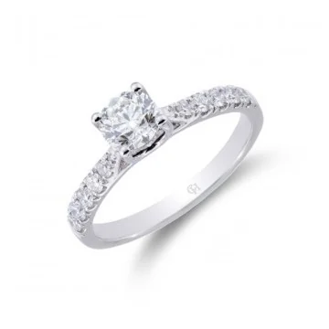 Platinum Emerald Cut 0.75ct Diamond Halo Solitaire Ring