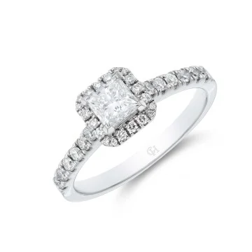 Platinum Princess Cut 0.80ct Diamond Halo Ring